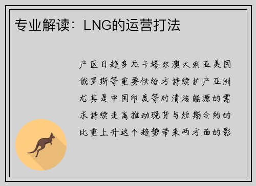 专业解读：LNG的运营打法