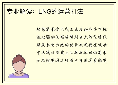 专业解读：LNG的运营打法